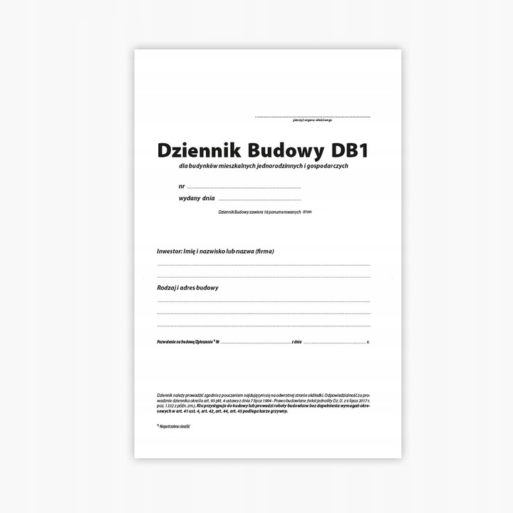 Dziennik budowy DB1 - Okładka