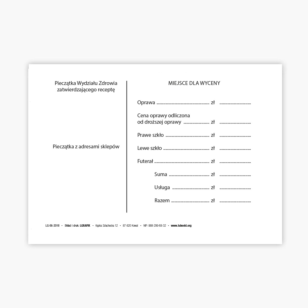 Recepta okularowa A6