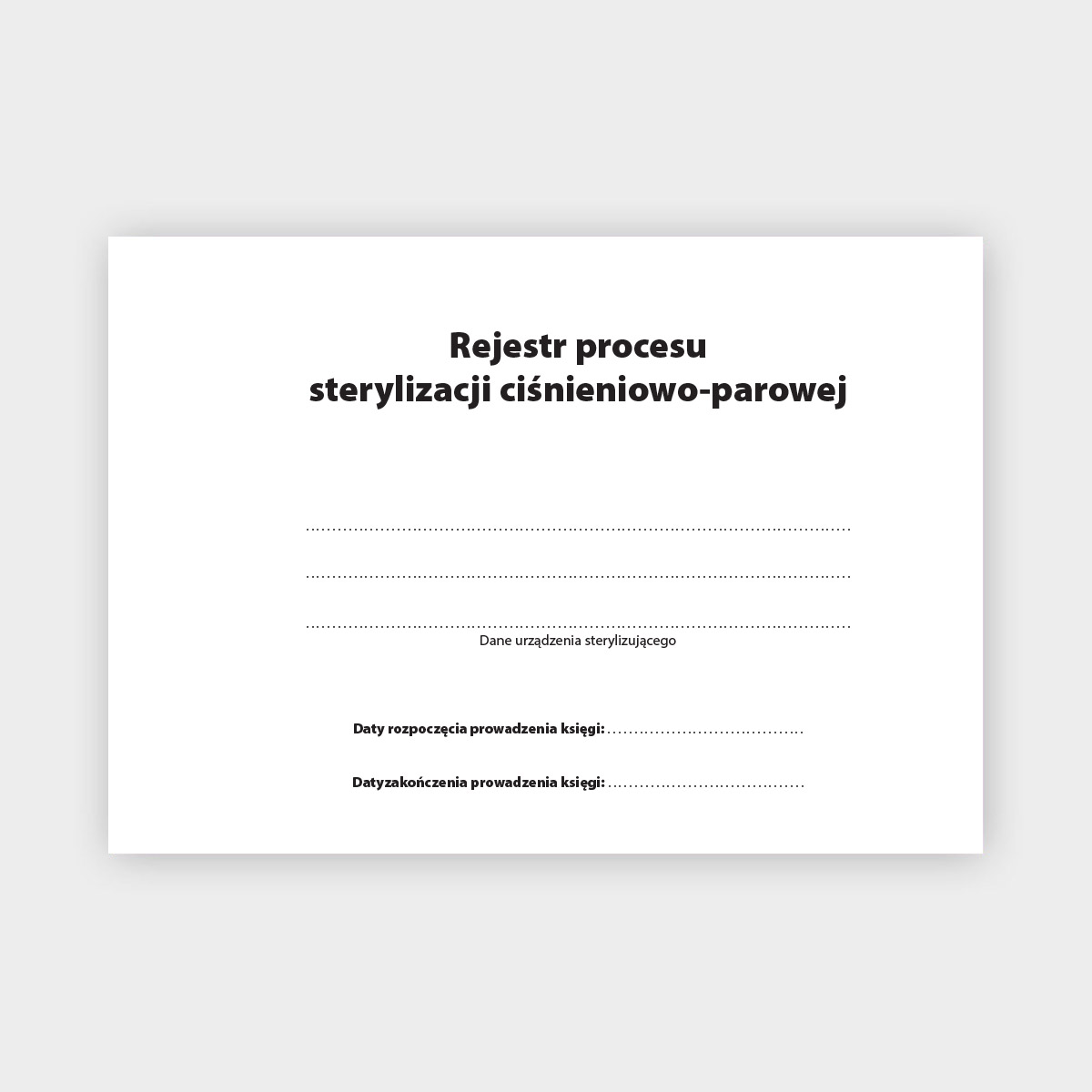 Książka Rejestr procesu sterylizacji narzędzi - strona tytułowa