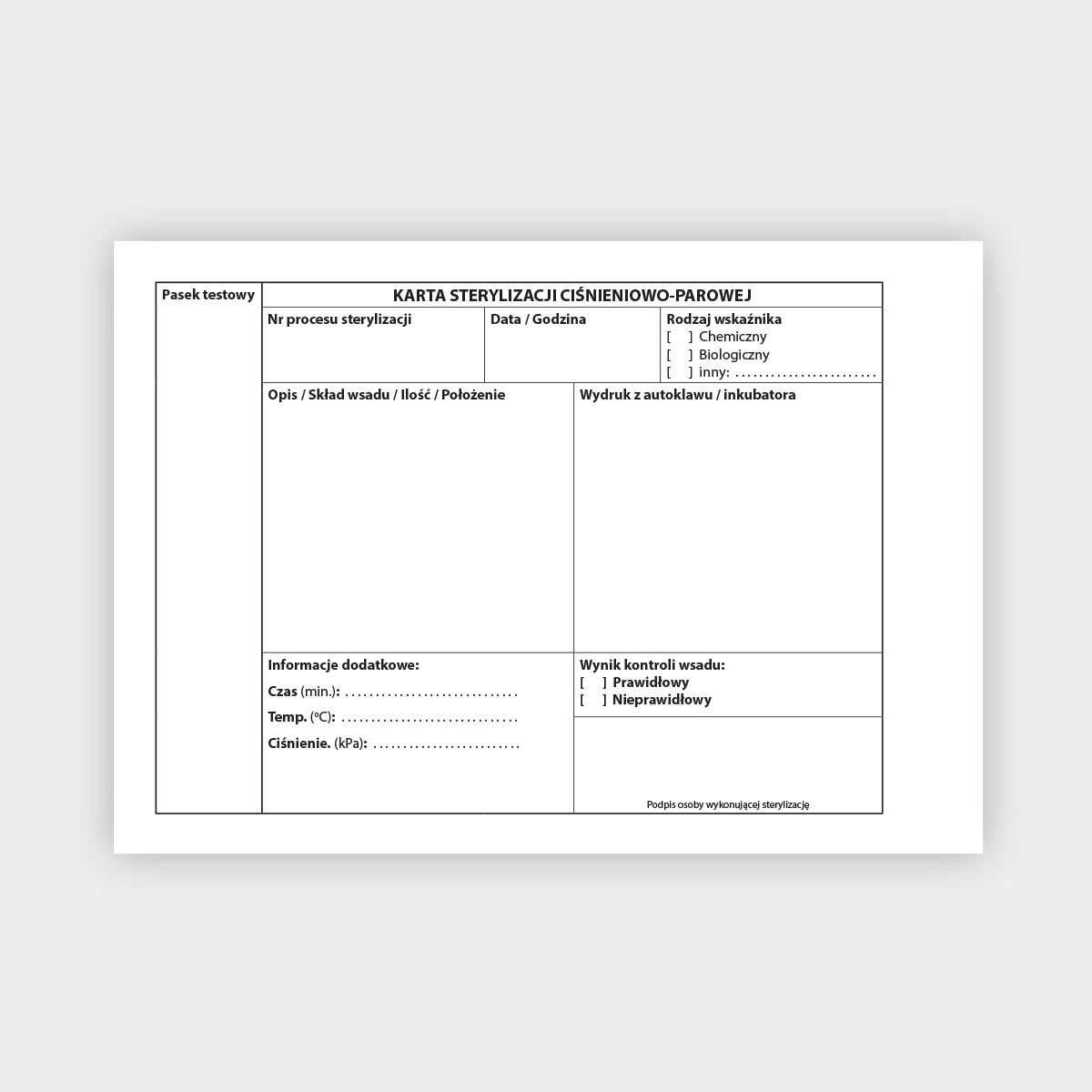 Książka Rejestr procesu sterylizacji narzędzi - wnetrze